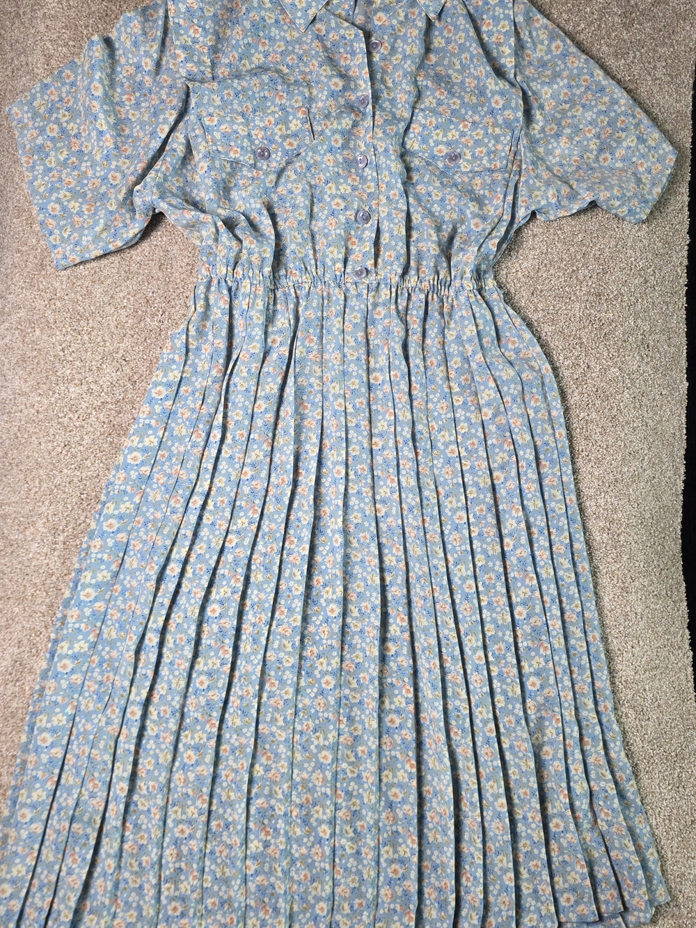 Leslie Fay Vintage 80s Floral Pleated Midi Shirt Dress Size 14